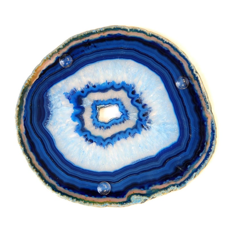 JIC Gem Extra Blue 4-5" Dyed Color Natural Agate Coasters Polished Geode Stone Coasters Agate Slices Set of 4 with Protective Rubber Bumper Home Decorative - Image 3